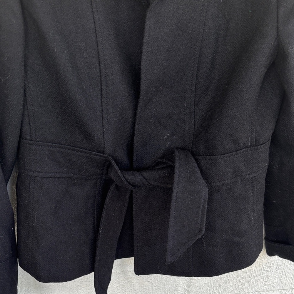 J. Crew Wool Embroidered Scottish Cloth Woven in Scotland Black Pea Coat sz M - Picture 4 of 9